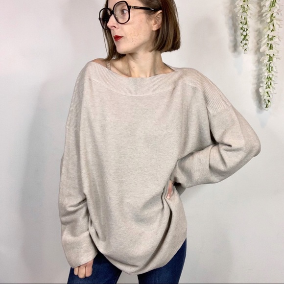 J. Jill Sweaters - J. JILL oversized sweater boat neck off shoulder cream beige 100% cotton
